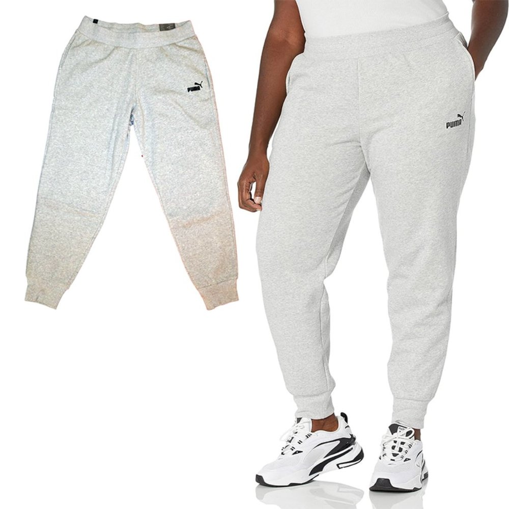 NEW PUMA Plus Size Essential Fleece Sweatpant,Light Gray Heather White, 1X